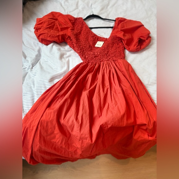 Free People Red Smocked Ruffled Maxi Dress - Picture 4 of 7